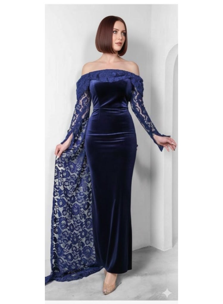 FULL JOY Elegant Evening Dress with  Sophisticated Design From Soft Velvet offering a captivating look and a touch of refinement. Fashion Dress. - Image 1